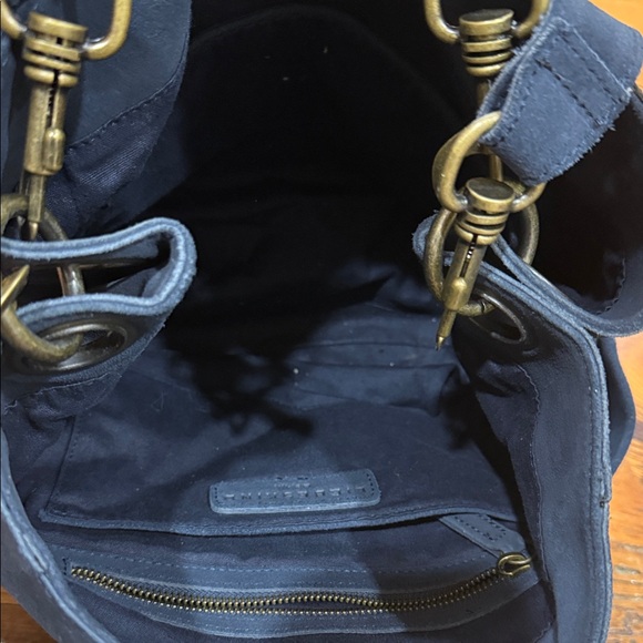 LIEBESKIND BERLIN Navy Blue Suede Leather With Calf Hair Shoulder Vintage Bag - Picture 8 of 10